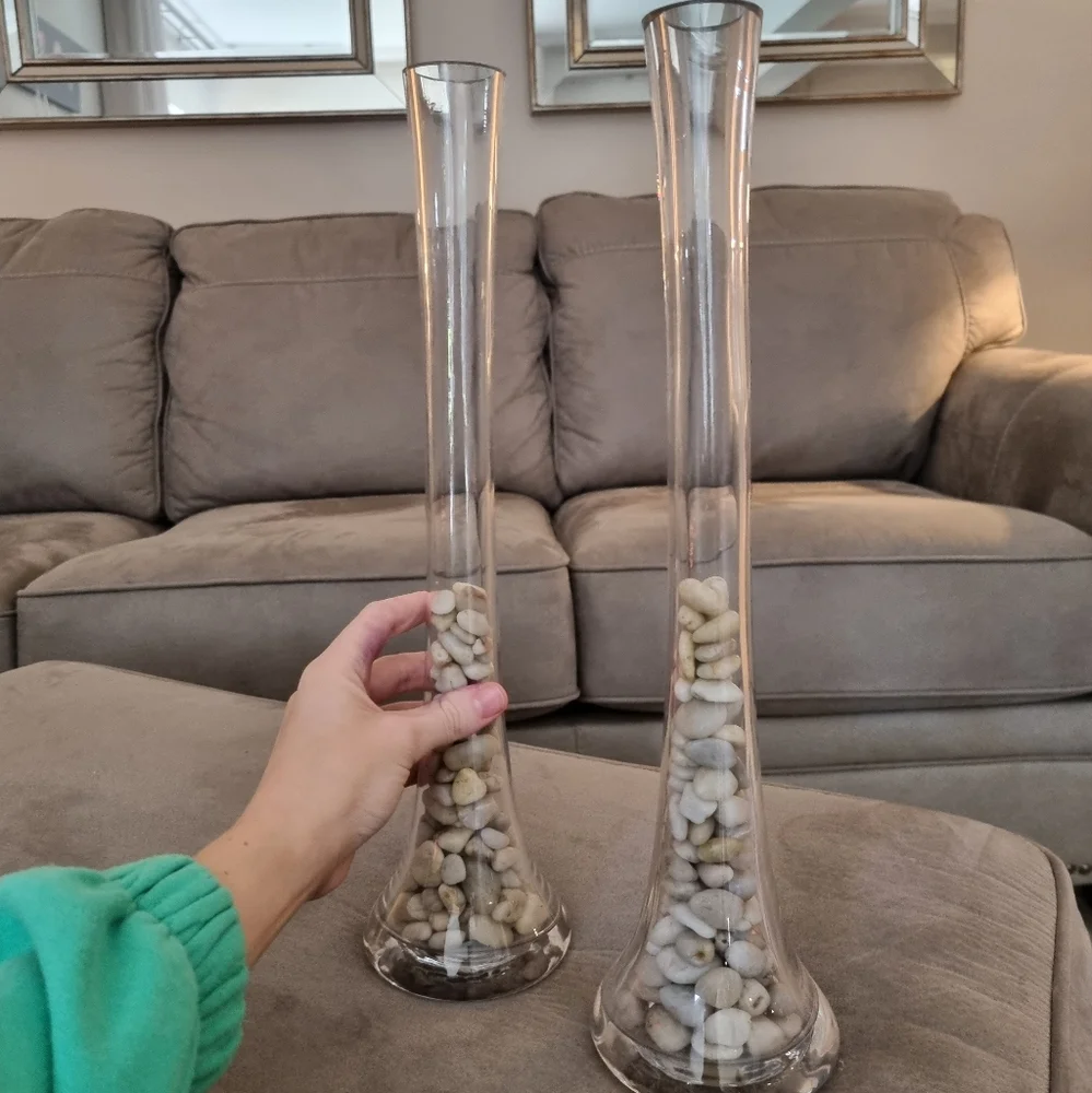 2x Glass Clear Tall Vase Stone Holders Decor - Picture 2 of 6